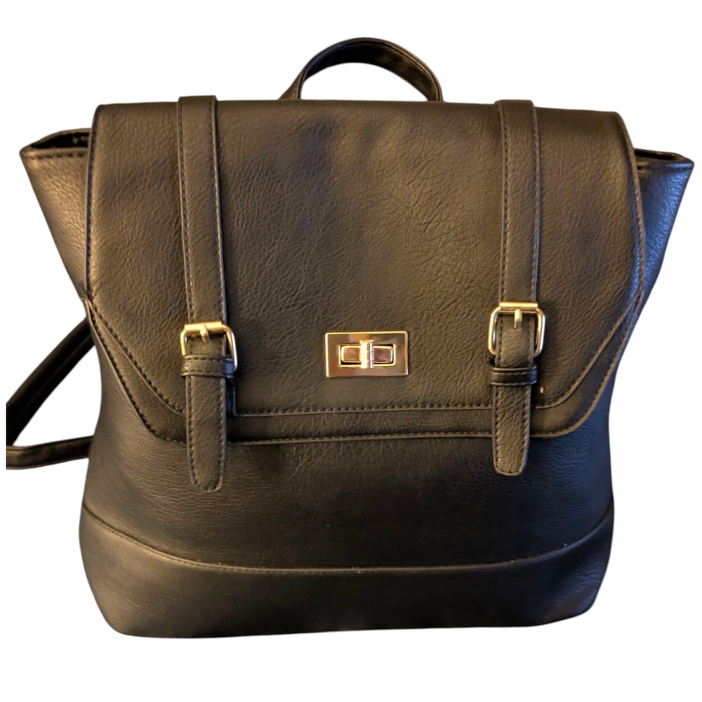 Elegant Black Leather Backpack/Crossbody Convertible Bag NWOT